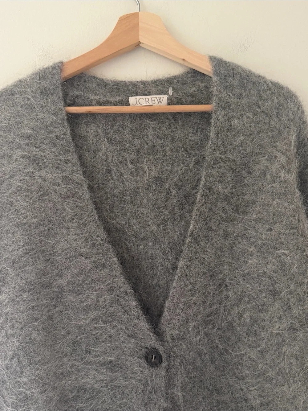 J Crew Alpaca Cardigan Gray Oversized Size Medium Fuzzy Quiet Luxury Minimalist